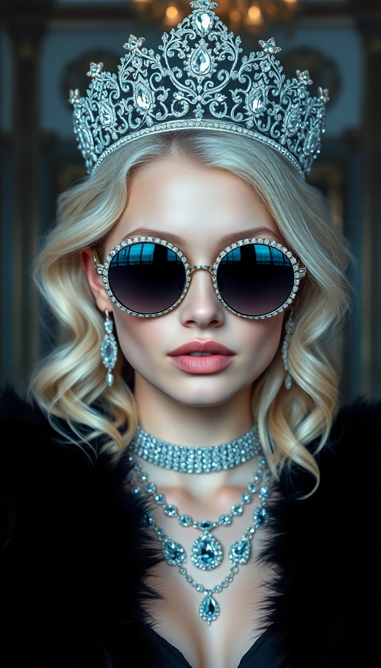 Best Young Platinum Blonde Queen in Black Fur Phone Aesthetic Background